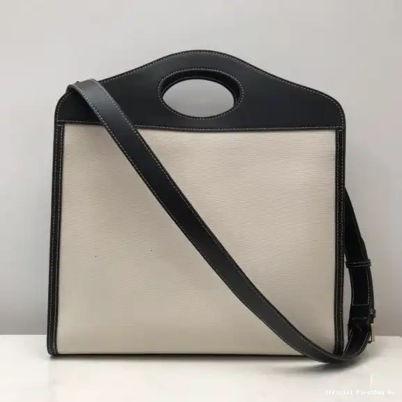 Official First Bag Ru Canvas Medium Graphic Bag Pocket Leather Logo BURBERRY and 0518